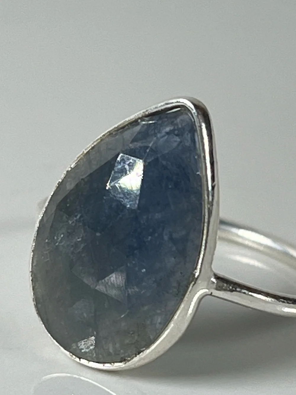 Solid Sterling Silver 925 Sapphire Corundum Gemstone Flat Stacker Ring Size 7.75